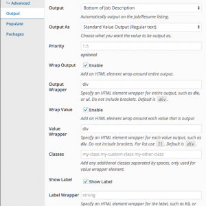 WP Job Manager Field Editor Auto Output Options